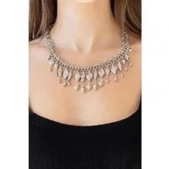 TRINKET TRADE • Silver Paparazzi Beaded Tassel Fringe Necklace - Picture 3 of 3